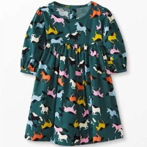 Hanna Andersson flannel Teal Dress with Multicolor Horse Print